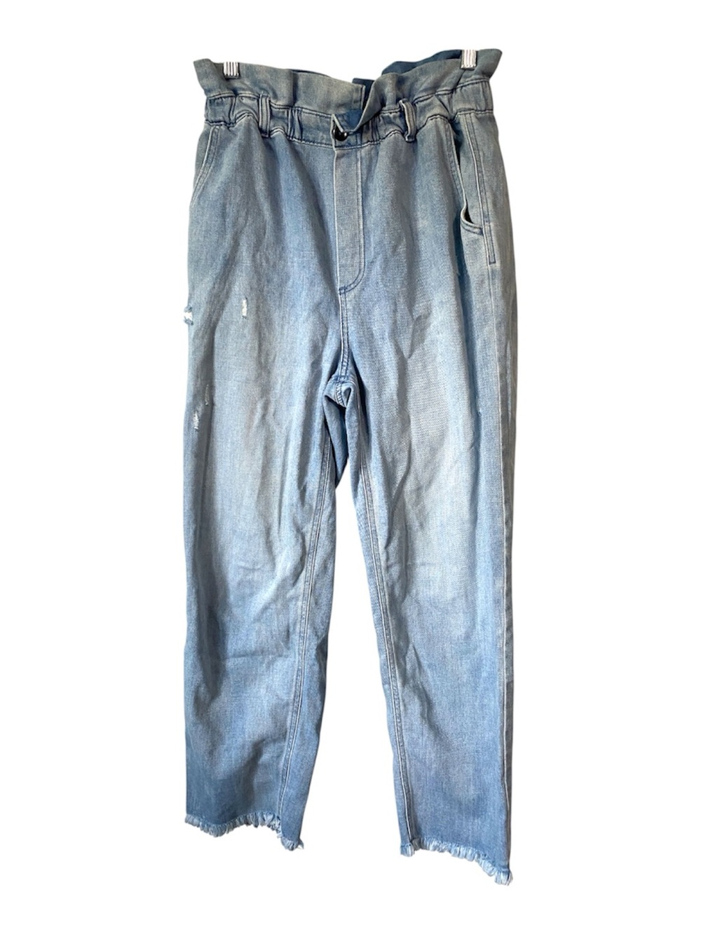 Aerie Light Wash High Waisted Paperbag Distressed Raw Hem Mom Jeans M